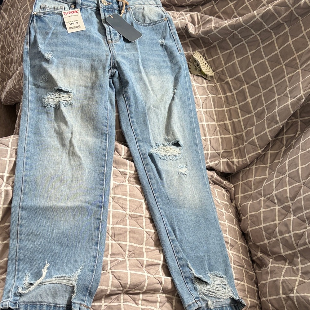 Indigo Rein Light Blue Distressed Boyfriend Jeans